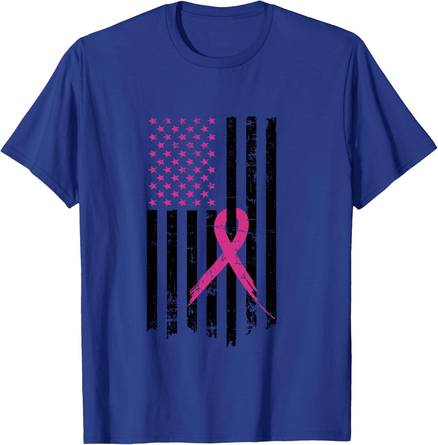 Breast Cancer Awareness Pink Ribbon American Flag T-Shirt - T-Shirt | Royal