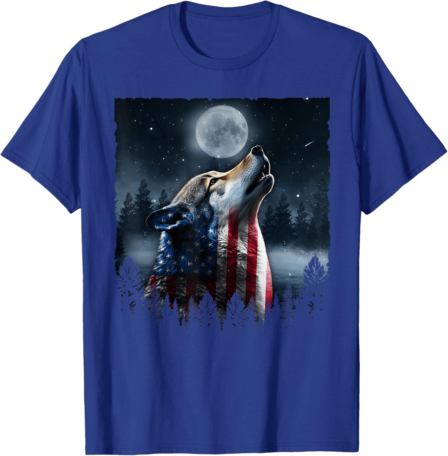 Retro Wolf Lovers American Flag Independence Day 4th Of July T-Shirt - T-Shirt | Royal