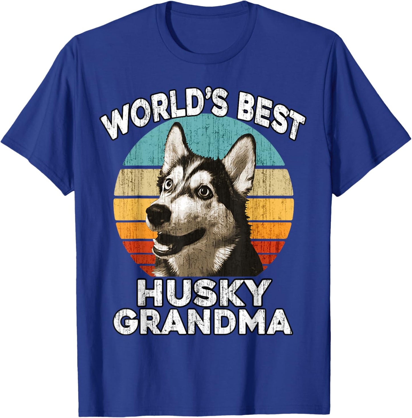 Husky Grandma Funny Worlds Best Huskie Grandma Vintage Retro T-Shirt - T-Shirt | Royal