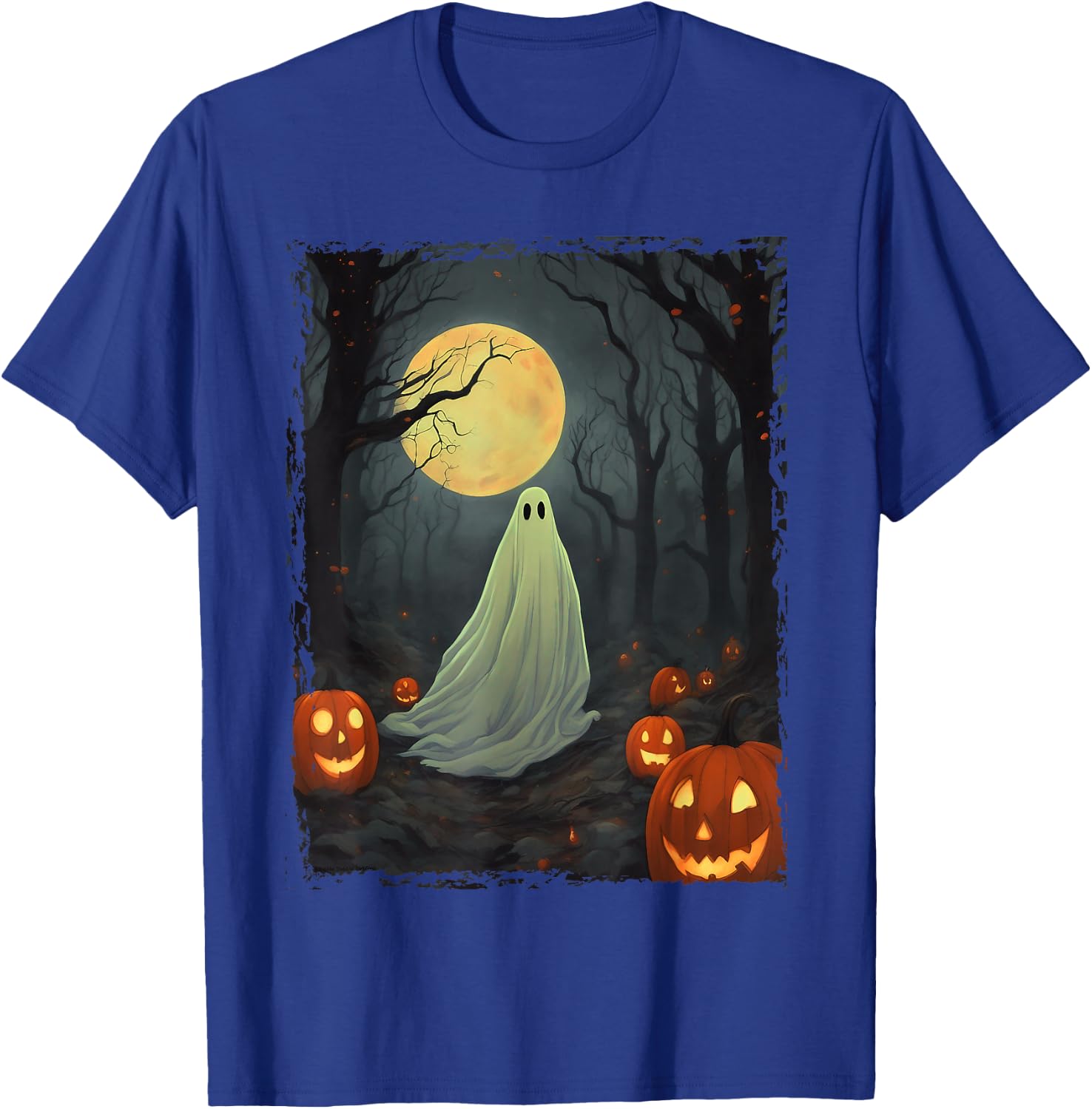 Vintage Ghost in Gothic Forest Full Moon Halloween T-Shirt - T-Shirt | Royal