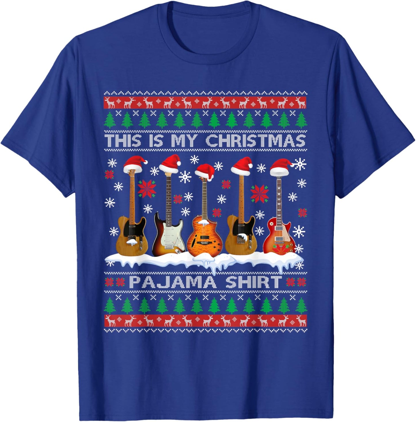 This Is My Christmas Pajama Shirt Guitar Ugly Xmas Sweater T-Shirt - T-Shirt | Royal