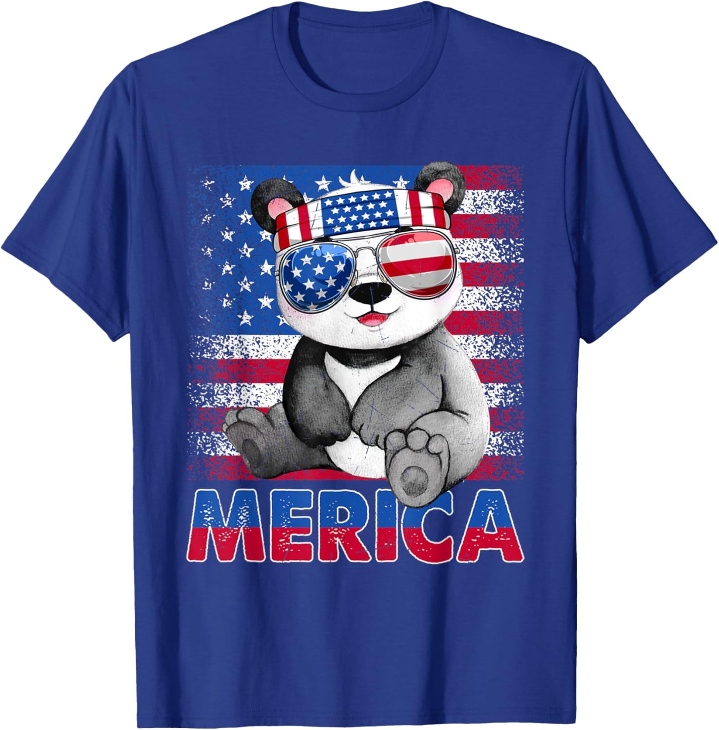 Funny Merica Panda Bear With USA Flag Headband 4th Of July T-Shirt - T-Shirt | Royal