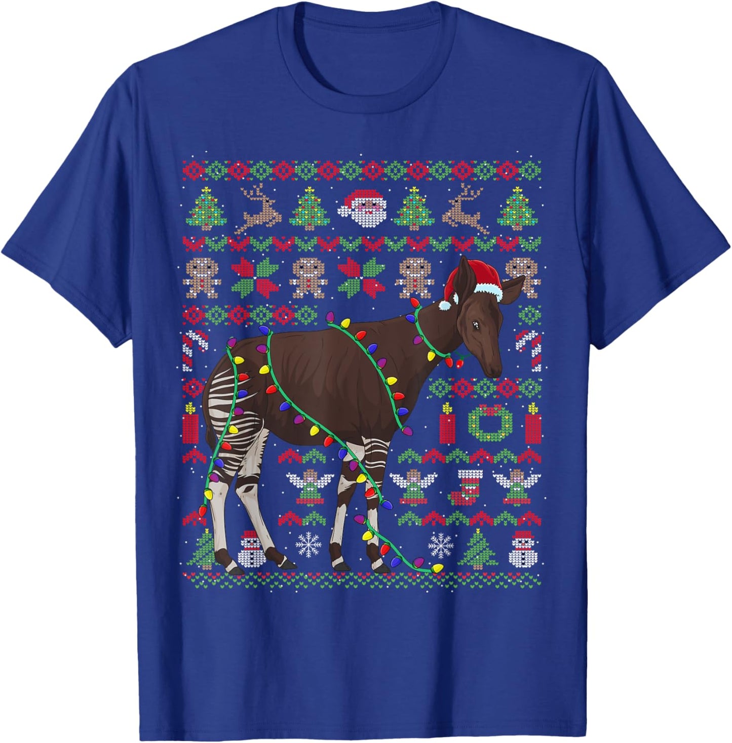 Ugly Christmas Okapi Forest Giraffe T-Shirt - T-Shirt | Royal