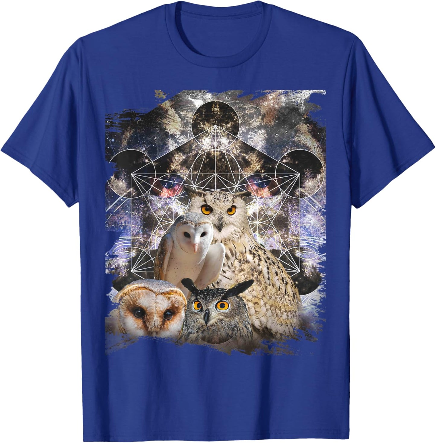 Trippy Owl Psychedelic Chakra Owls Life Flower Mandala Rave T-Shirt - T-Shirt | Royal