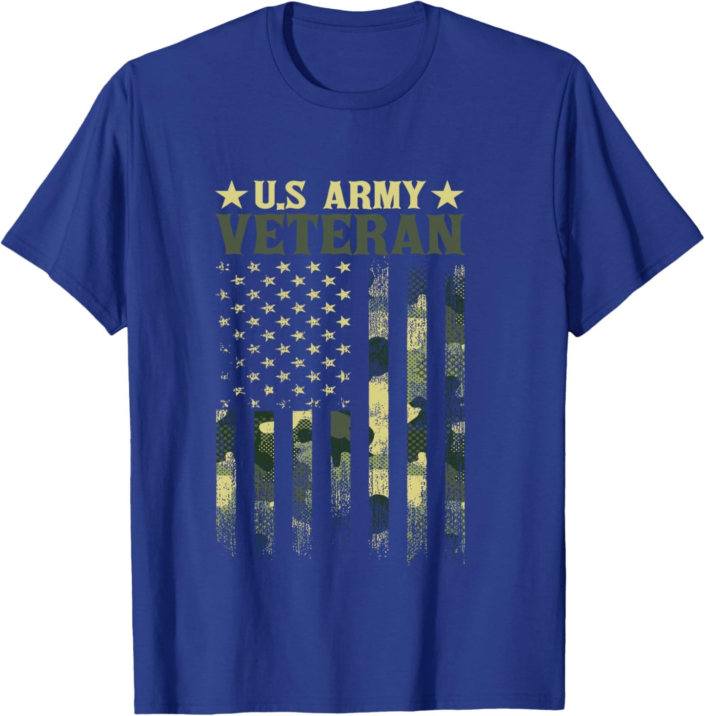 US Army Veteran Patriotic Military Camouflage American Flag T-Shirt - T-Shirt | Royal