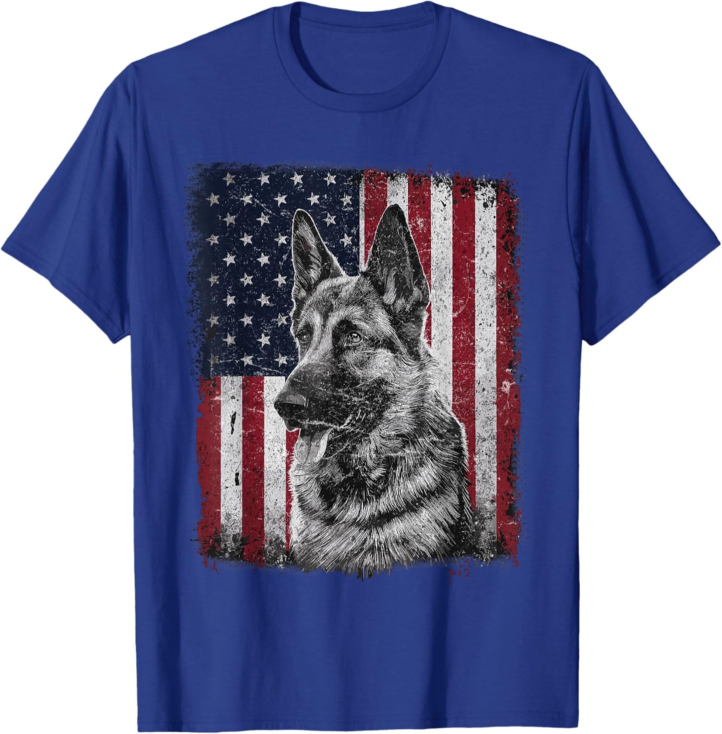 Patriotic German Shepherd Dog American Flag 4th of July T-Shirt - T-Shirt | Royal
