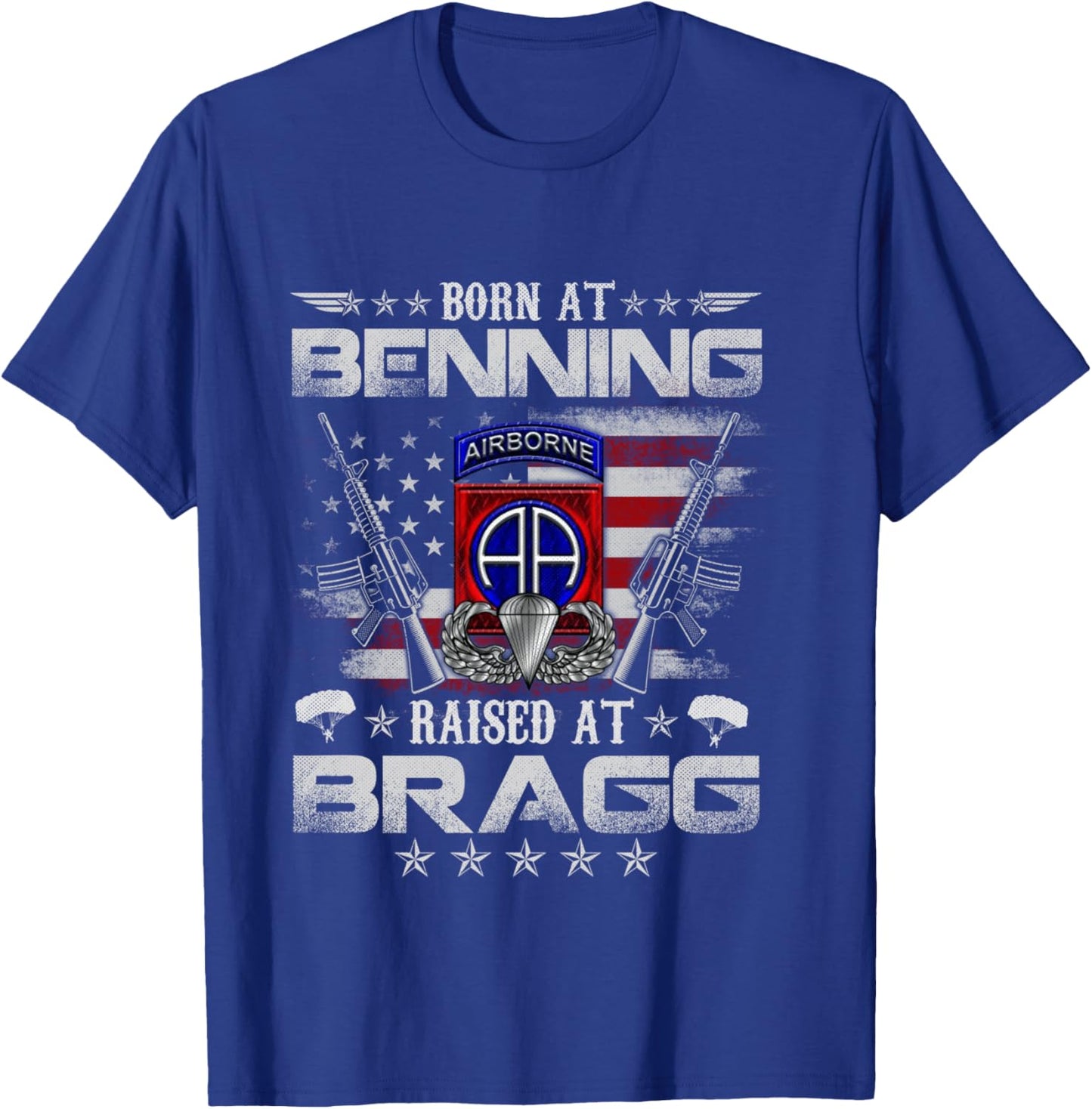 82nd Airborne Division Born At Ft Benning Raised Fort Bragg T-Shirt - T-Shirt | Royal
