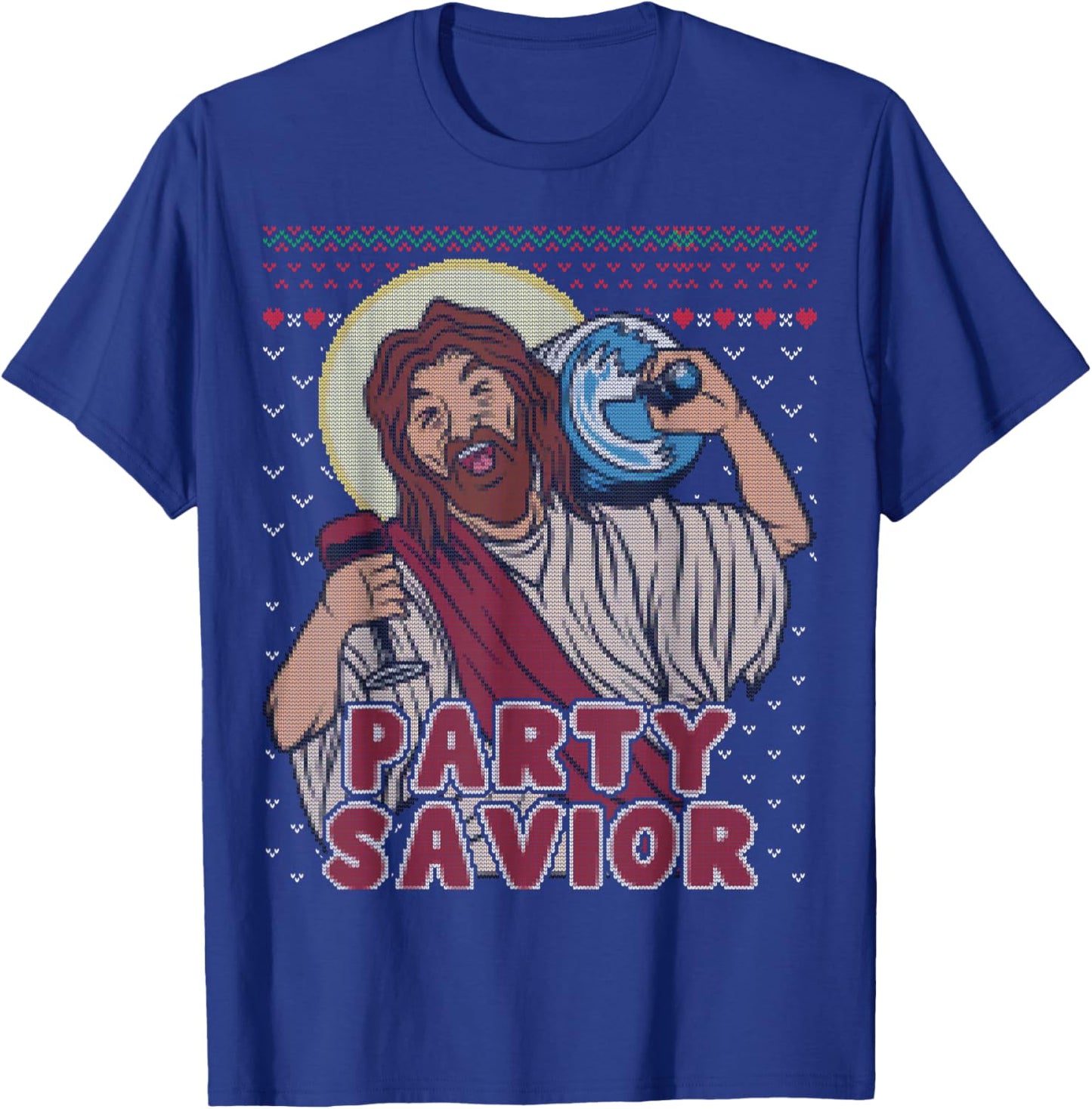 Party Savior Jesus Santa Claus Beer Ugly Christmas Sweater T-Shirt - T-Shirt | Royal