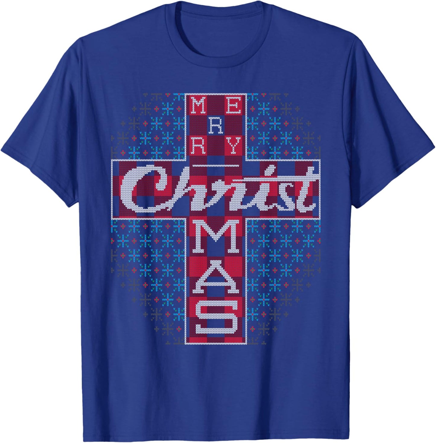 Merry Christmas Jesus Believer Christian Cross Ugly Sweater T-Shirt - T-Shirt | Royal
