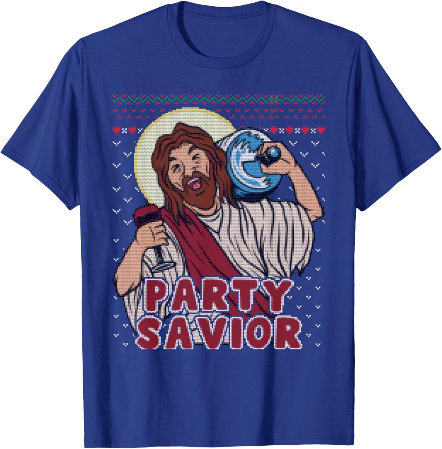 Party Savior Jesus Santa Claus Beer Ugly Christmas Sweater T-Shirt - T-Shirt | Royal