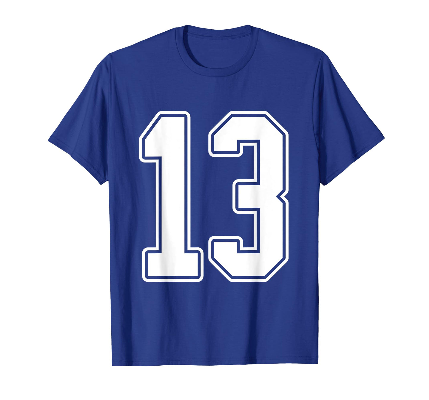 #13 White Outline Number 13 Sports Fan Jersey Style T-Shirt