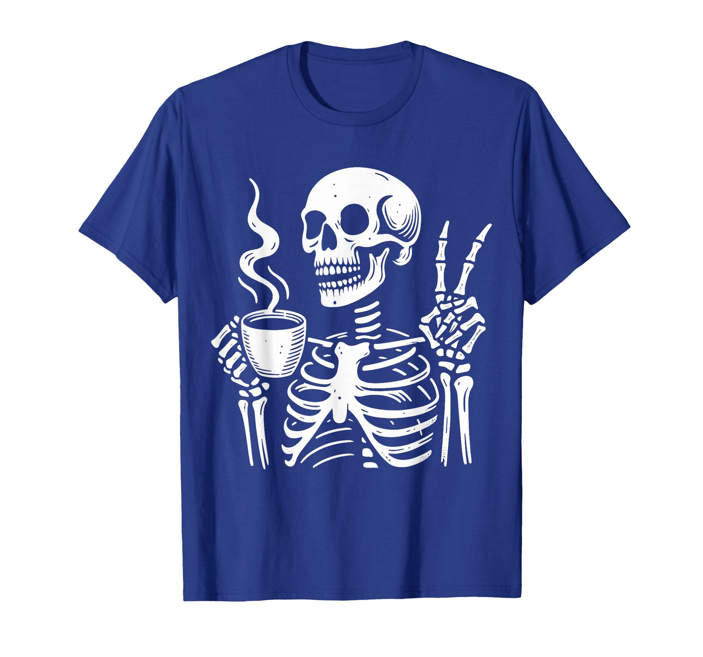 Skeleton Drinking Coffee Gothic Peace Sign Halloween Hippie T-Shirt