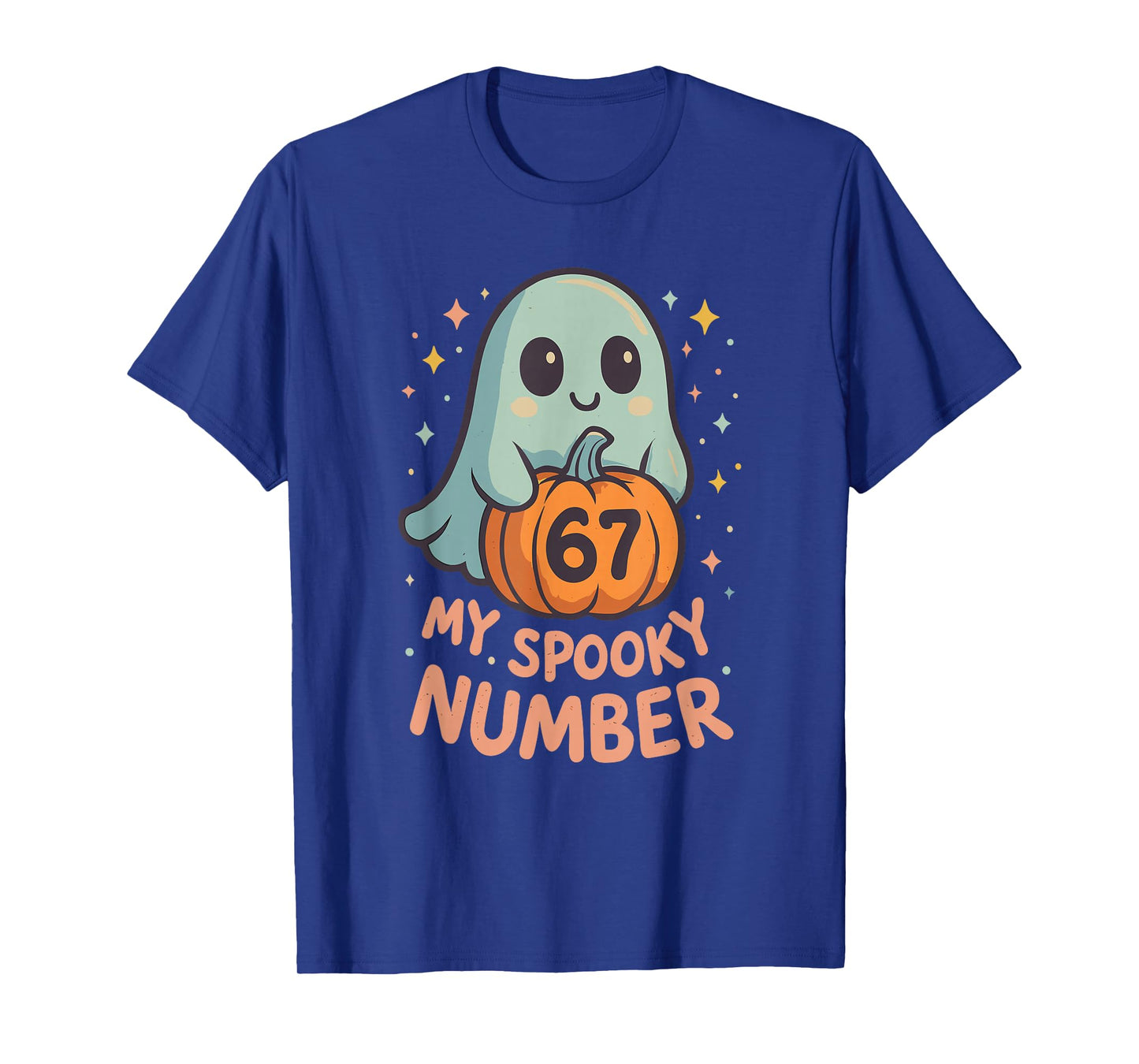 Cute Kawaii Ghost Pumpkin 67 Meme Funny Math Halloween Joke T-Shirt