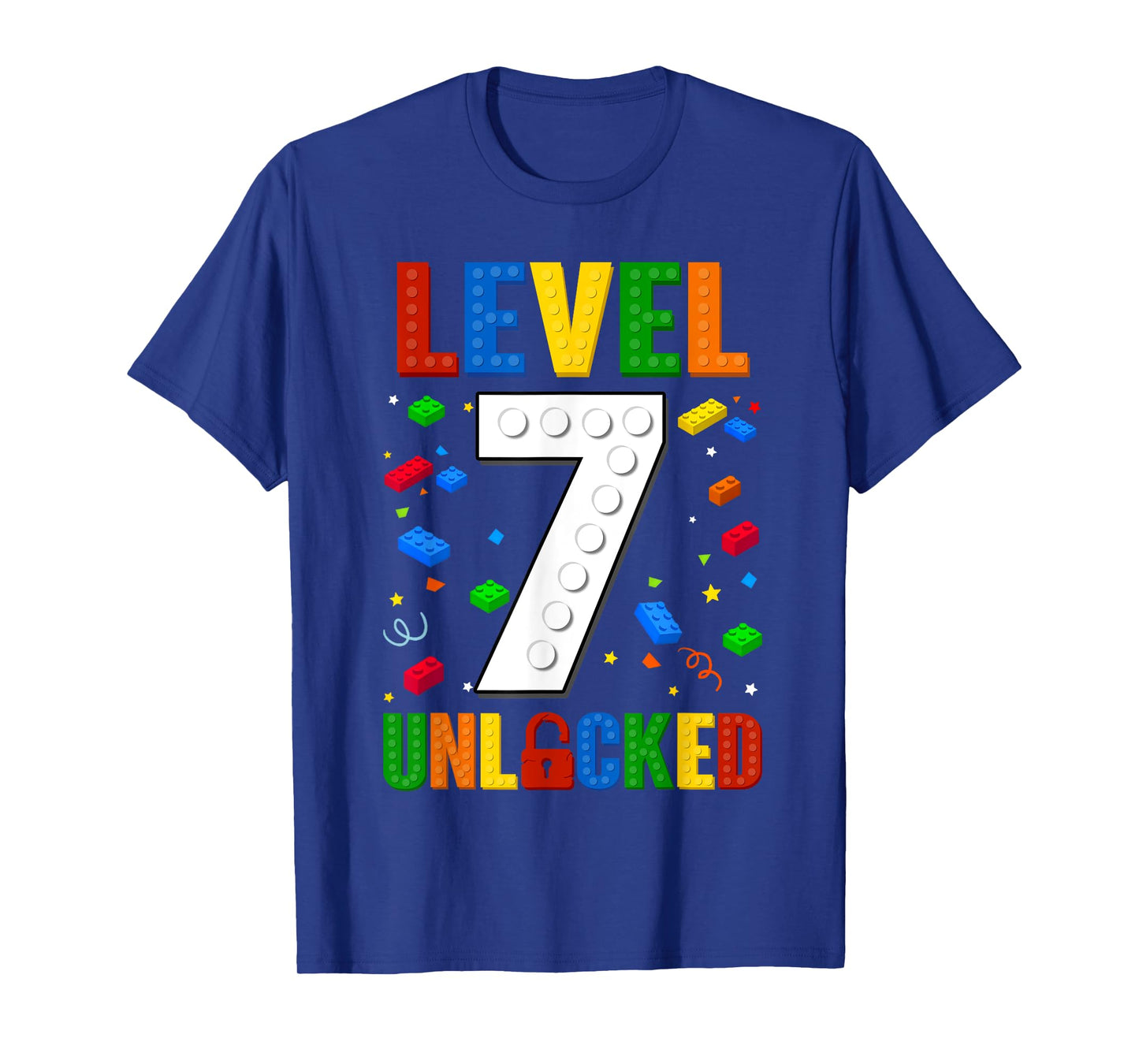Kid Level 7 Unlocked Building Blocks 7th Birthday Video Game T-Shirt