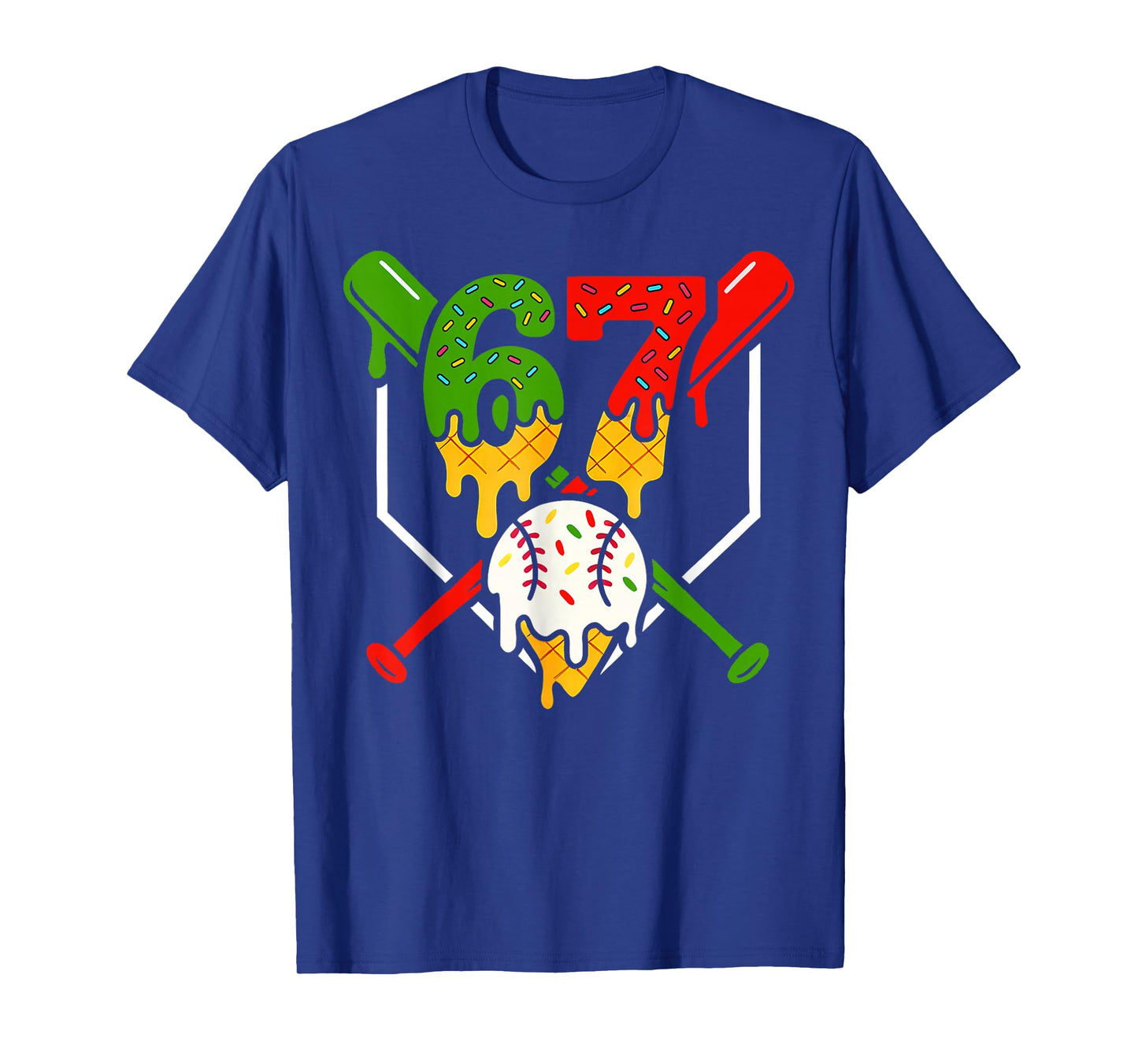 Six Seven 67 Baseball Ice Cream Drip Cool Gen Alpha Slang T-Shirt