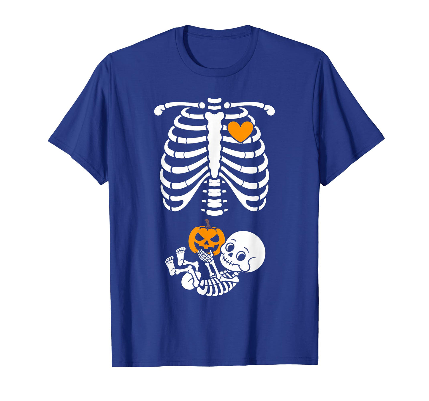 Halloween Skeleton Baby Rib Cage Maternity Pregnant Pumpkin T-Shirt