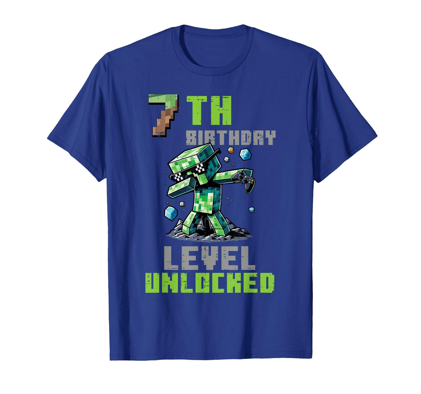 7th Birthday Level Unlocked Pixel Dab 7 Bday Gamer Boys Kids T-Shirt
