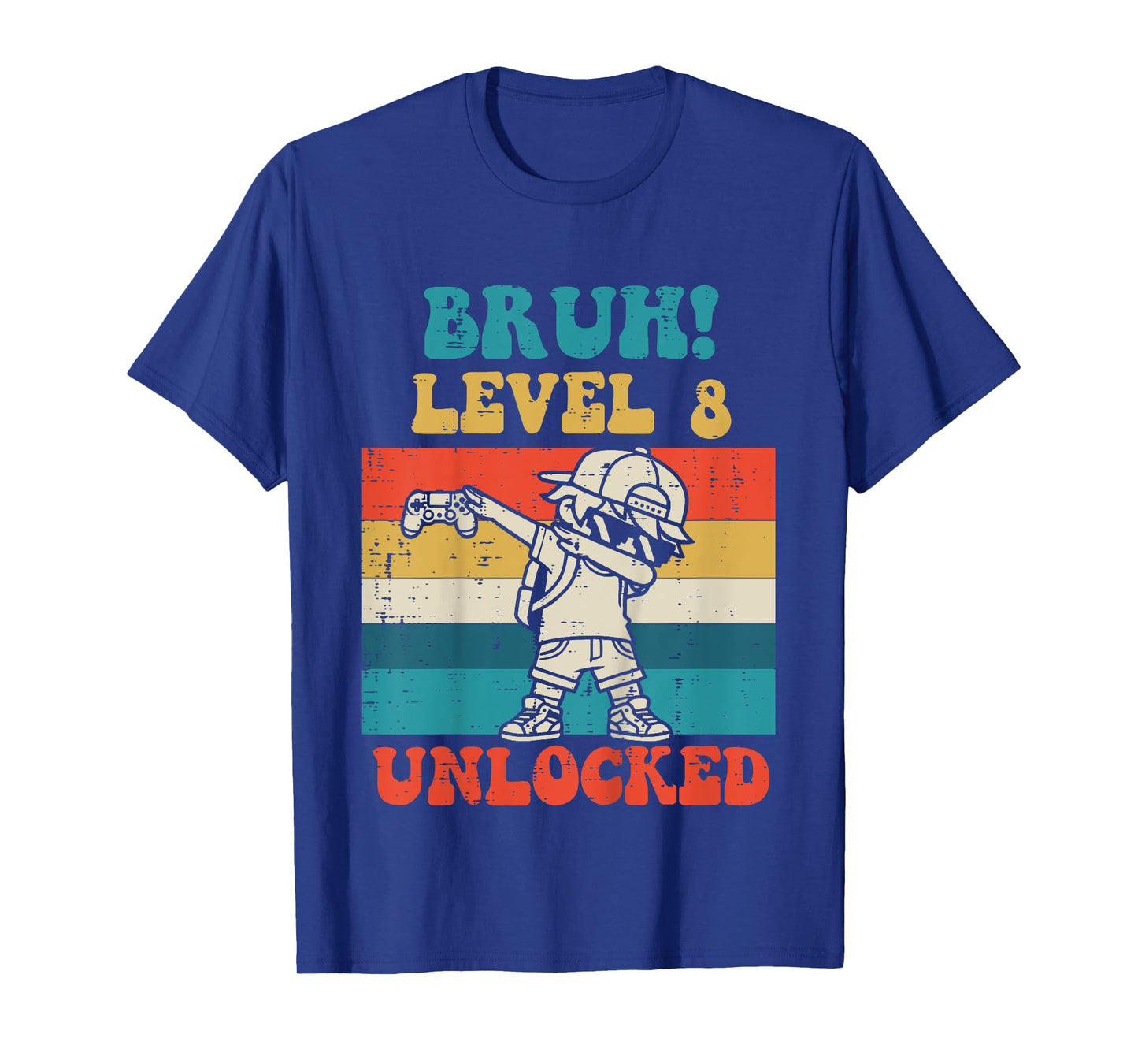 Kids Bruh Level 8 Unlocked Gamer Dab Retro 8th Birthday Boys Kids T-Shirt