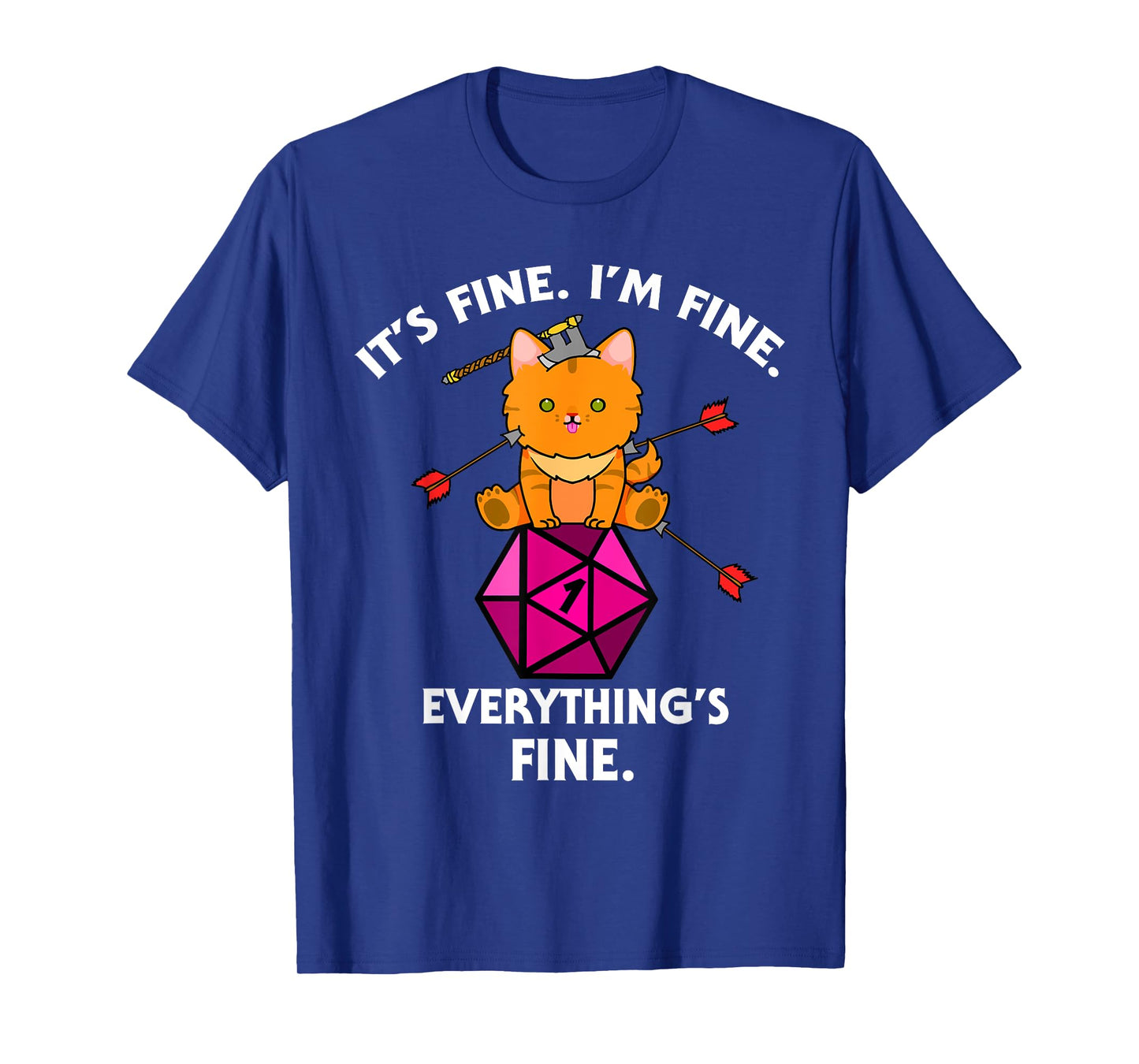 It's Fine RPG Gamer Cat D20 Dice Fail Funny Nerdy Geek T-Shirt