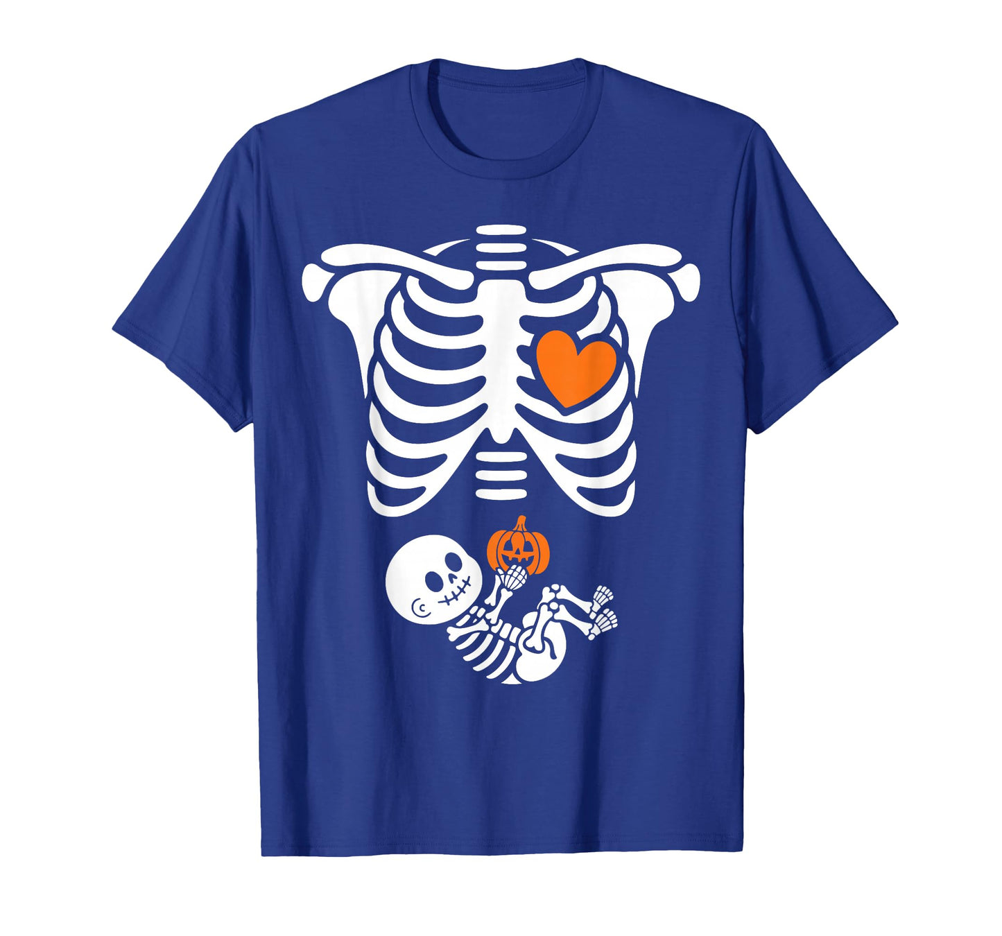 Halloween Skeleton Baby Rib Cage Maternity Pumpkin Pregnant T-Shirt