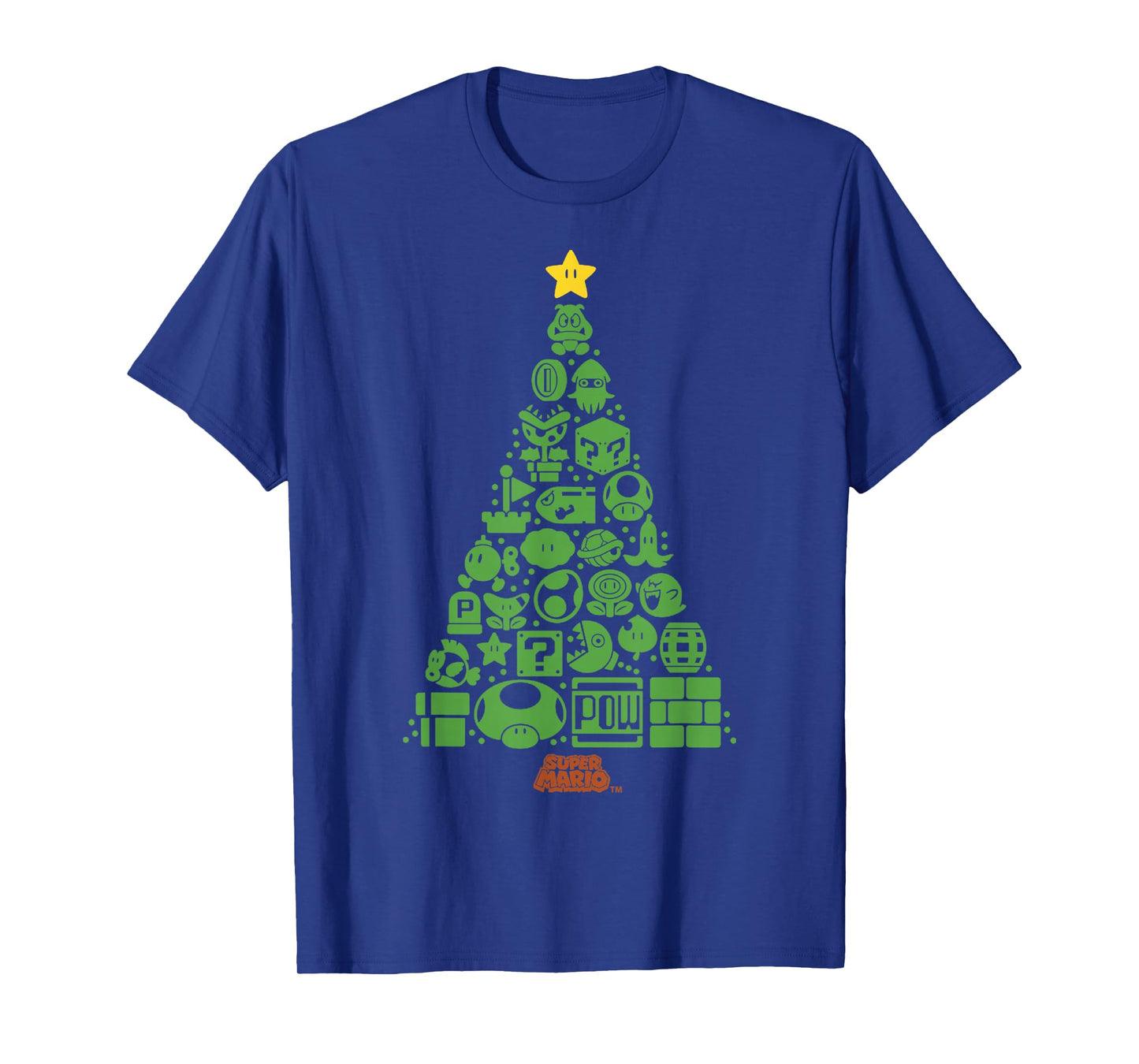 Super Mario Item Characters Christmas Tree Graphic Short Sleeve T-Shirt Black