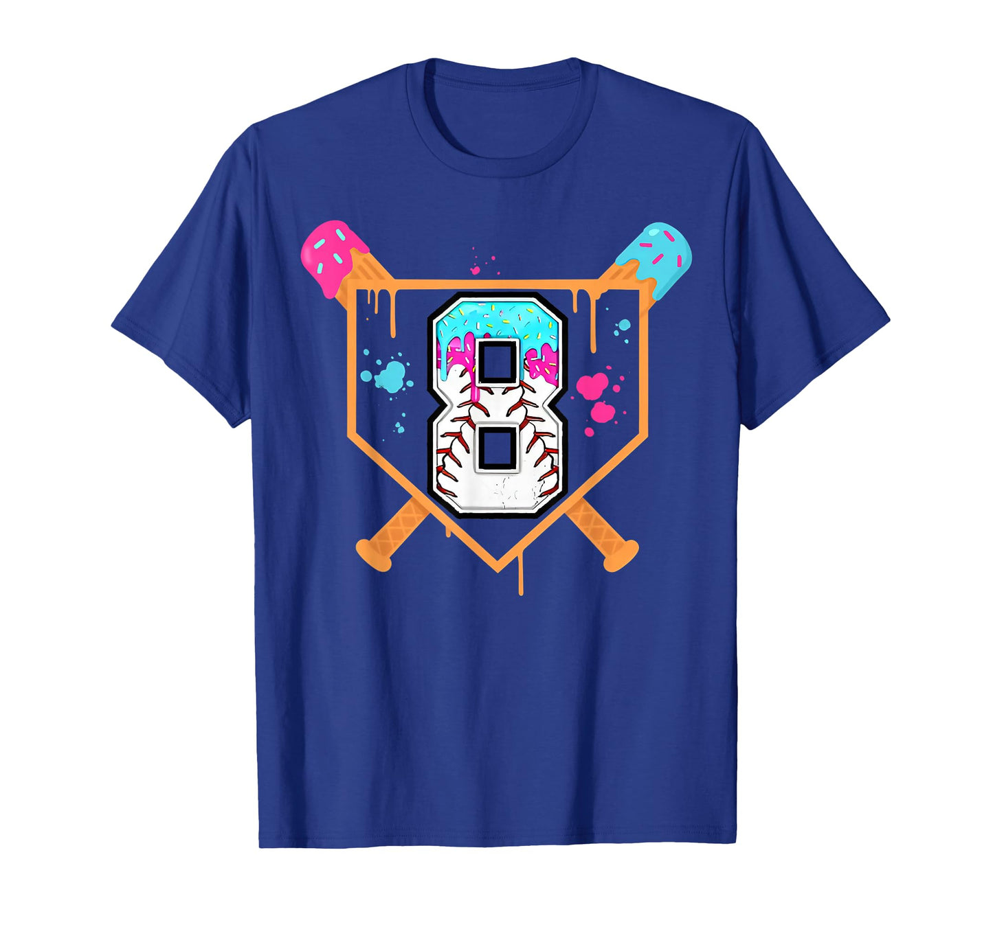 Baseball 8th Birthday Ice Cream Drip 8 Year Old Birthday Boy T-Shirt