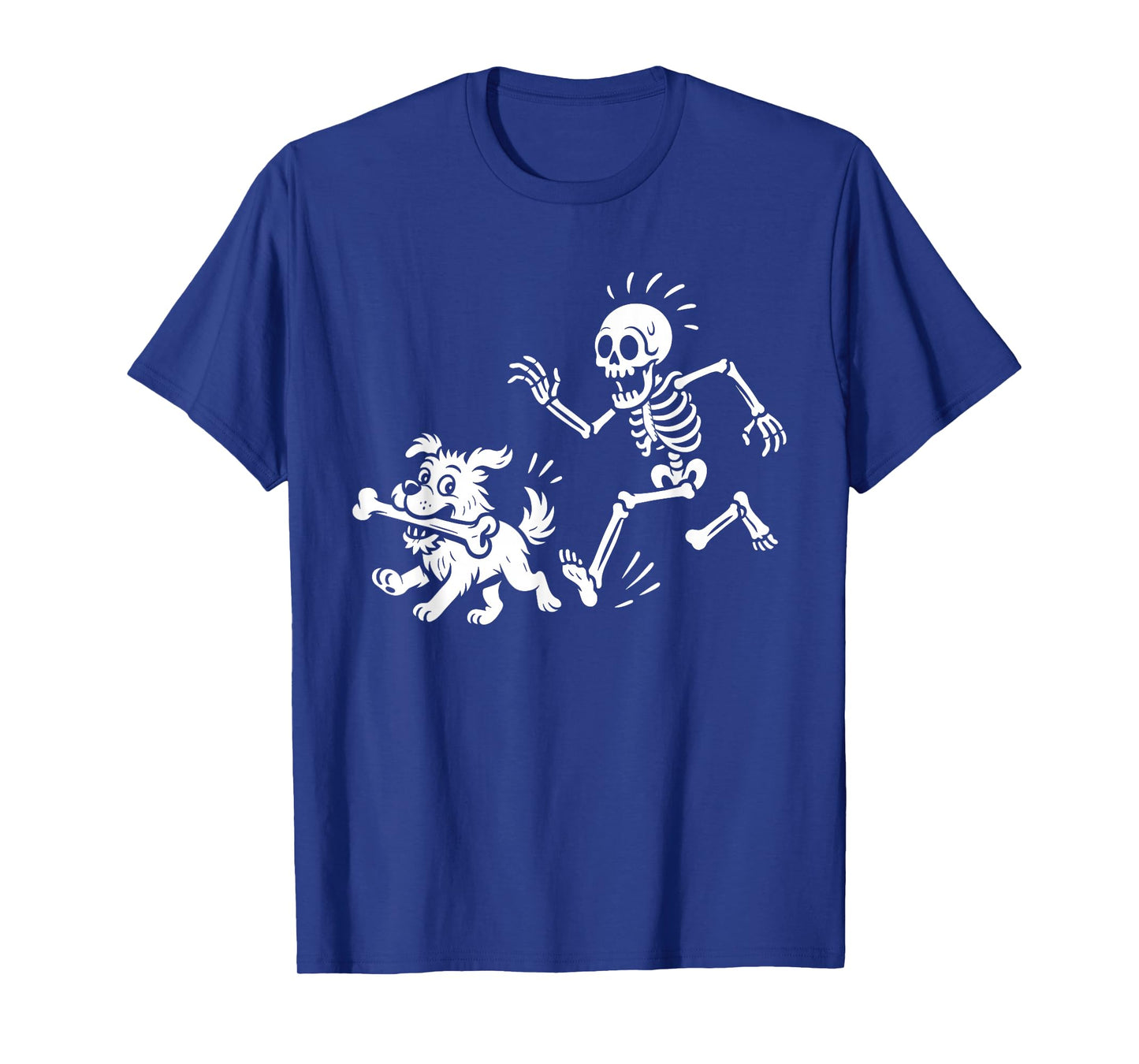 Funny Halloween Skeleton Chasing Dog Spooky Season Pet Lover T-Shirt