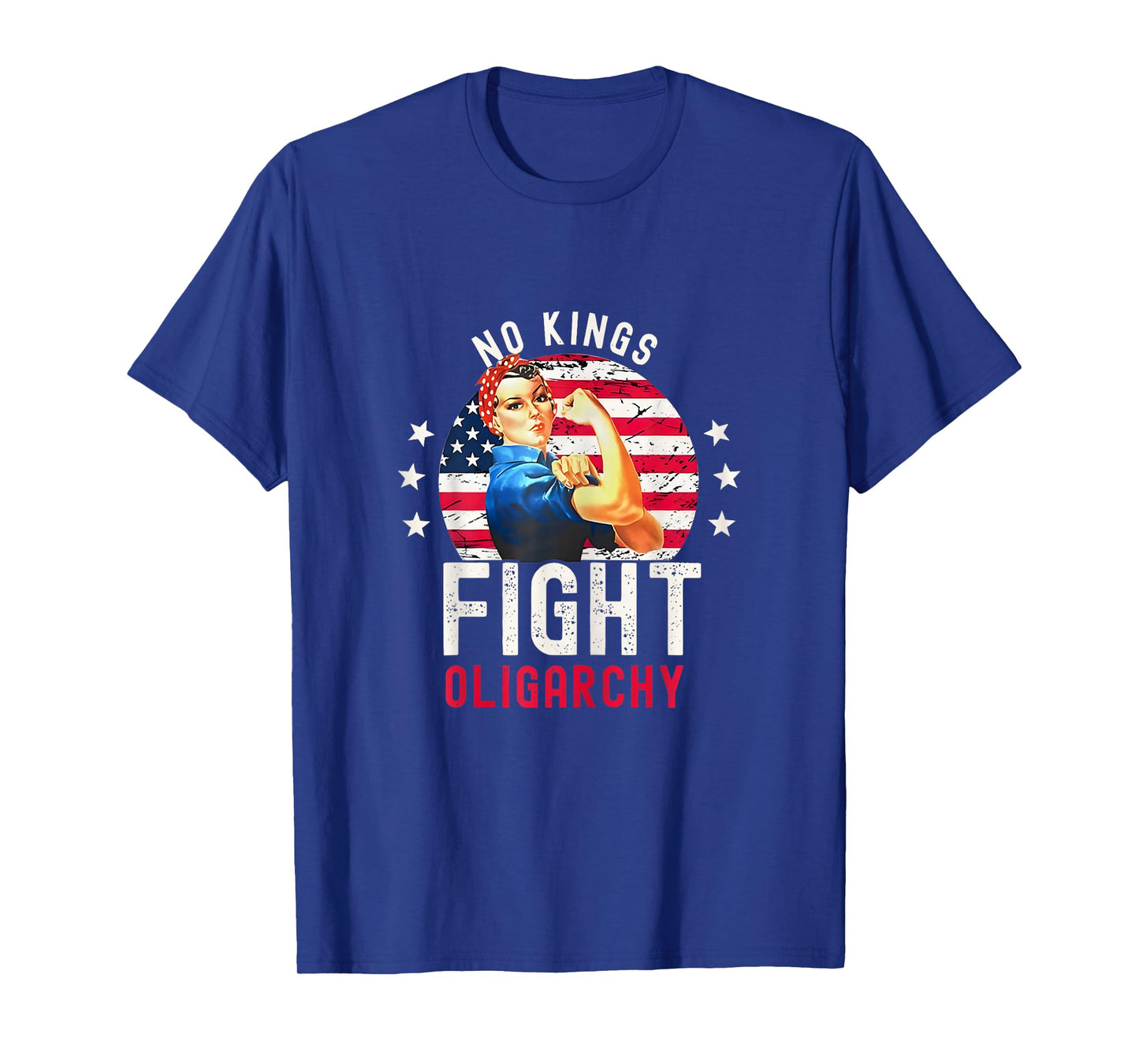 No Kings Fight Oligarchy Vintage Woman's Girl America Flag T-Shirt