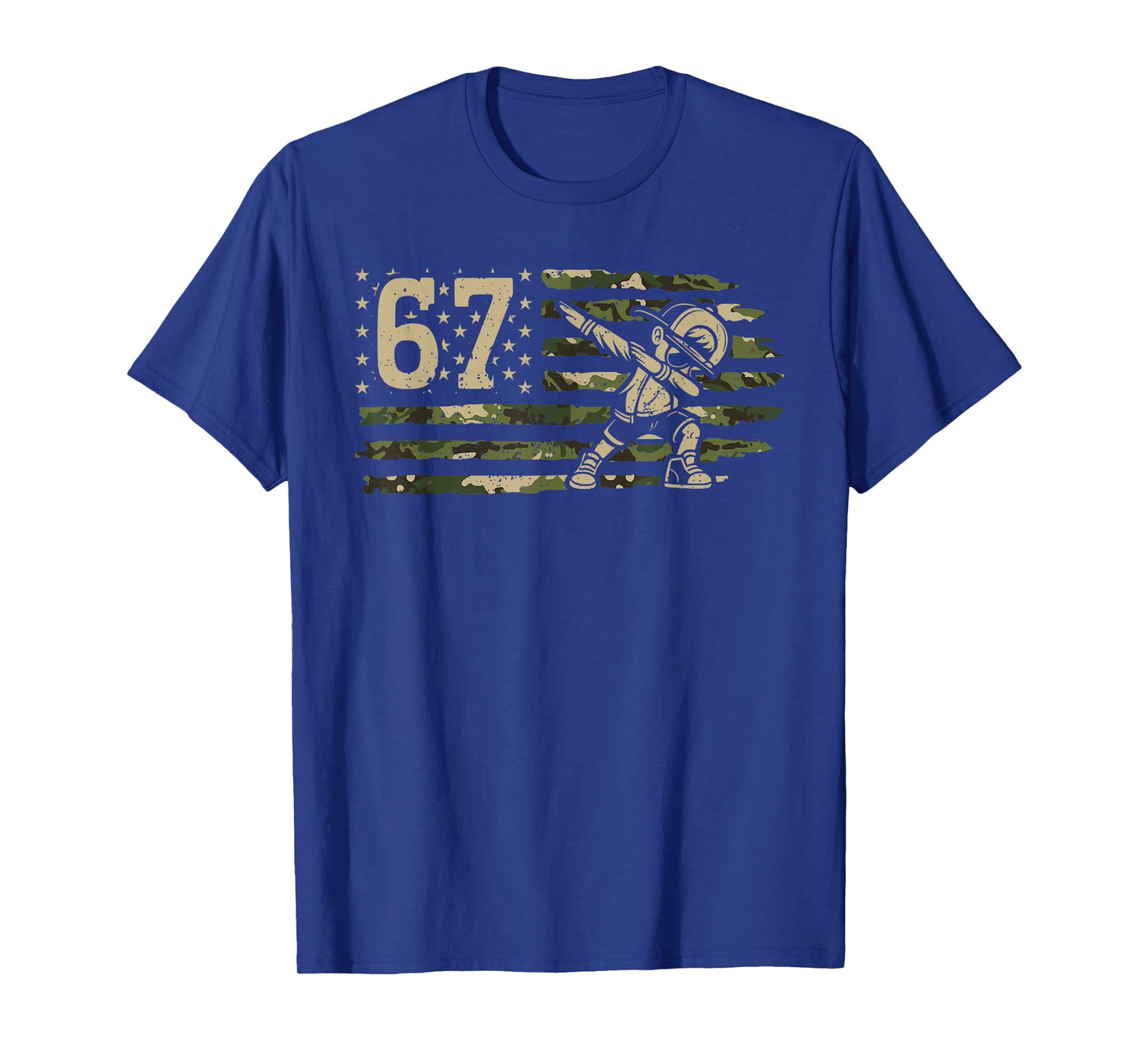67 Meme Dabbing Boy Camo USA American Flag Six Seven Kids T-Shirt