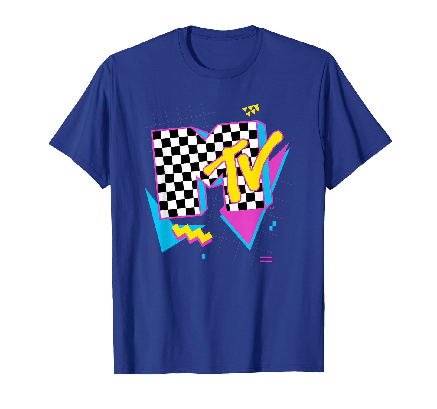 MTV Retro Checkered Neon Shapes Music Television T-Shirt