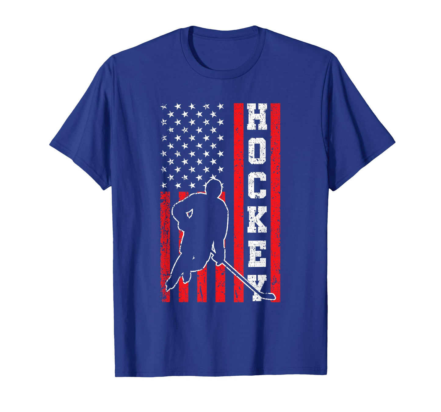 Hockey American USA Flag Men Boys 4th of July Hockey T-Shirt