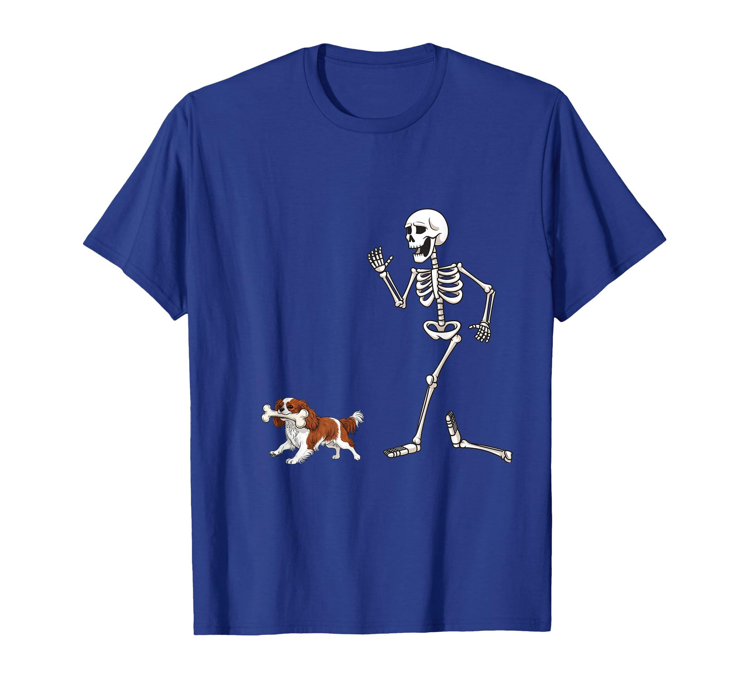 Funny Halloween Cavalier King Charles Spaniel and Skeleton T-Shirt