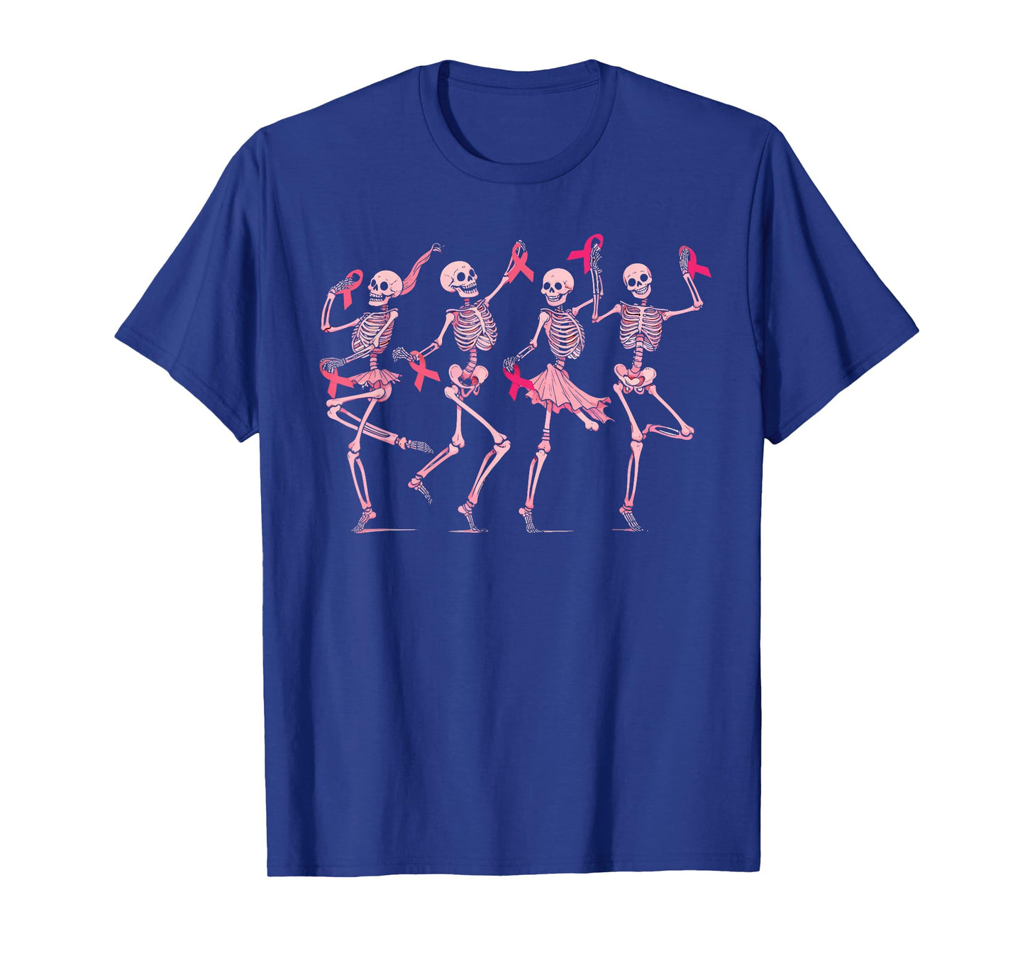 Skeleton Dancing Pink Ribbon Breast Cancer Awareness Support T-Shirt