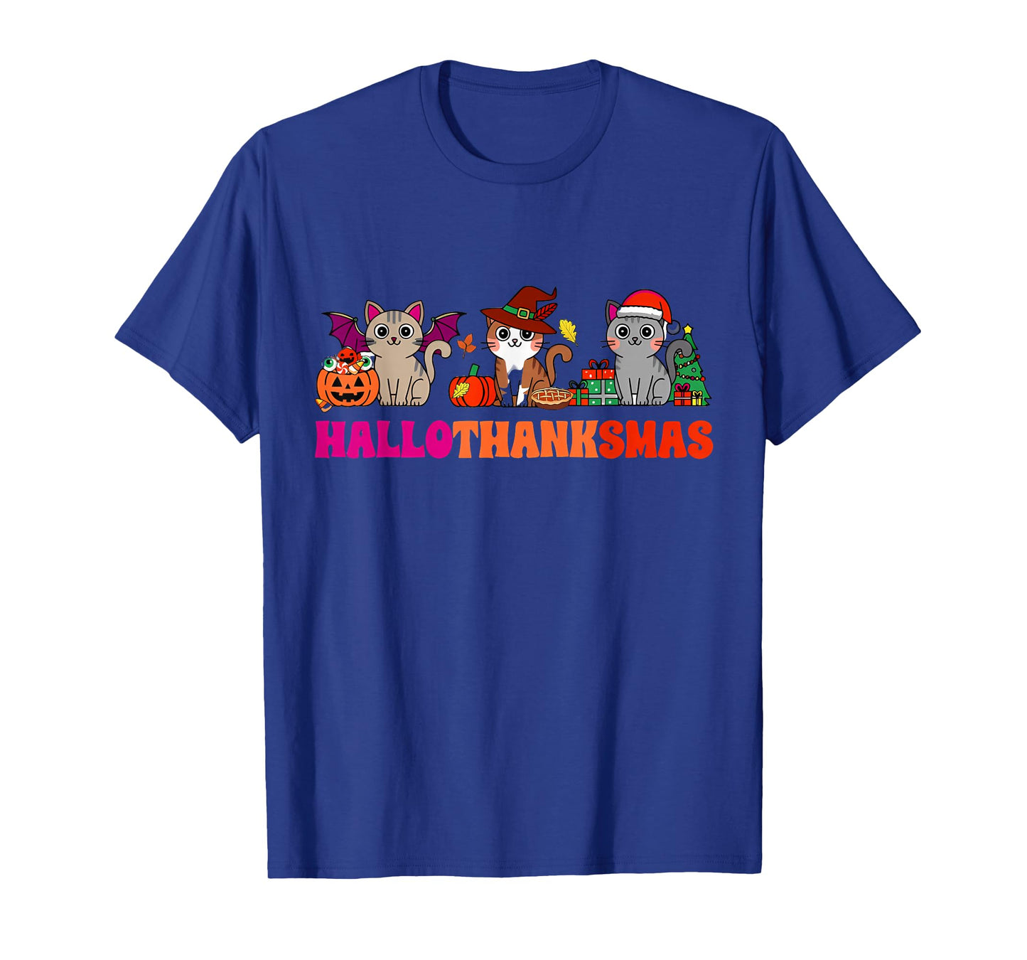 Halloween Thanksgiving Christmas Happy HalloThanksMas Cats T-Shirt