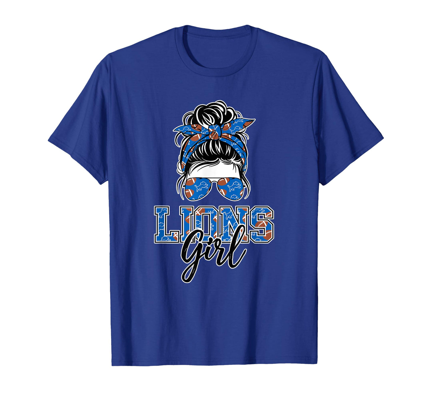 Retro Lions Girl: Messy Bun Sports Fan Team Matching T-Shirt