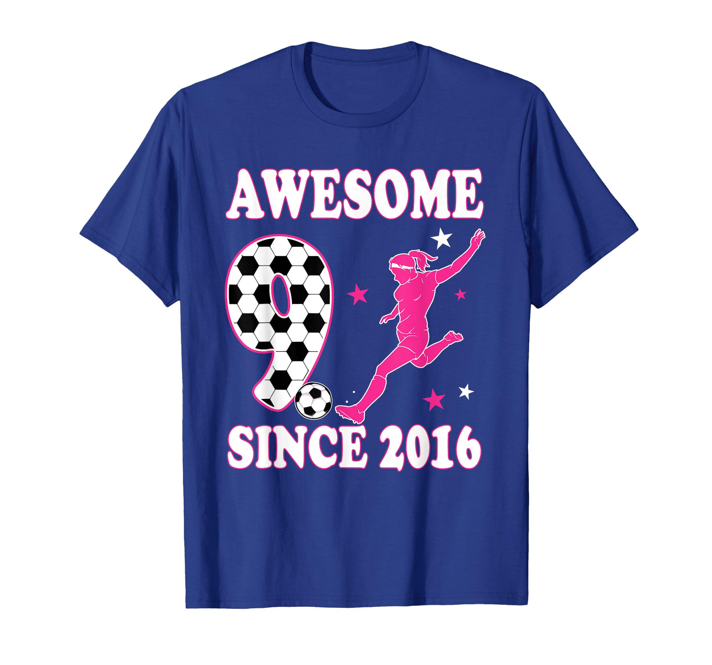 Awesome 9 Since 2016 Birthday Girl Soccer 9 Year Old T-Shirt