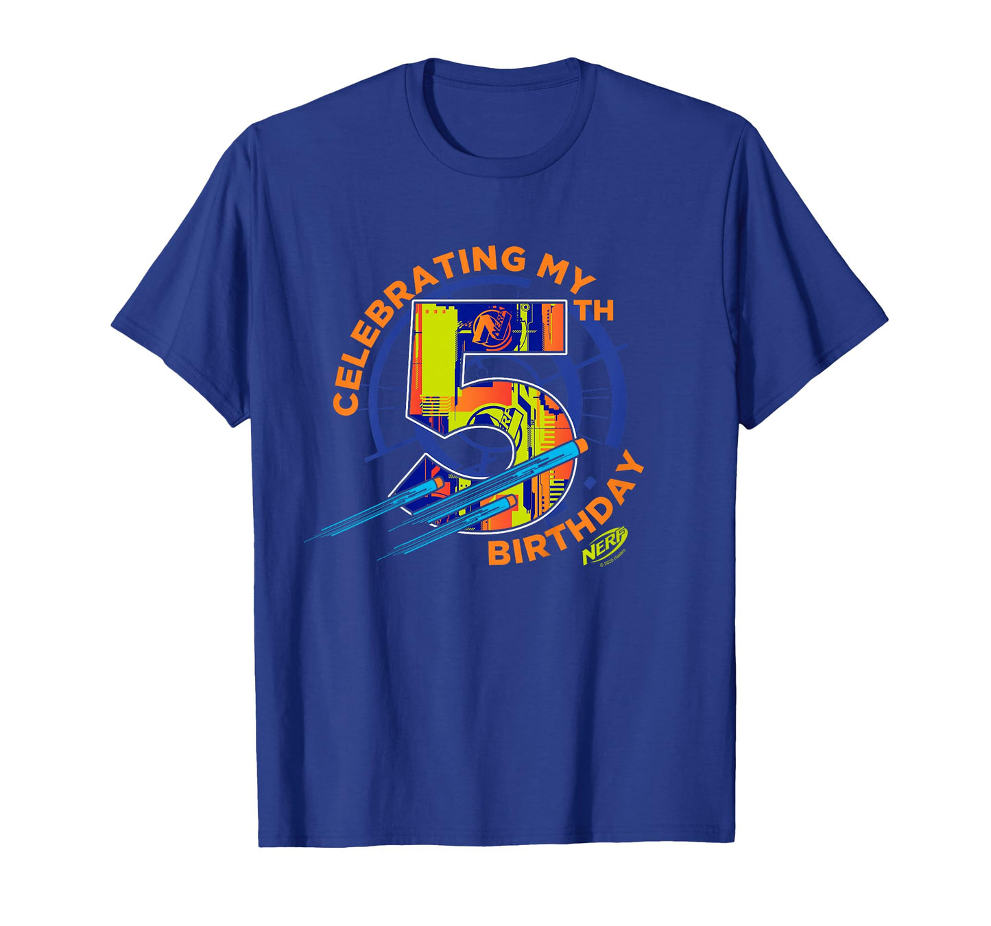 Kids Nerf Birthday Celebrating My 5th Graphic Color Filled Logo T-Shirt