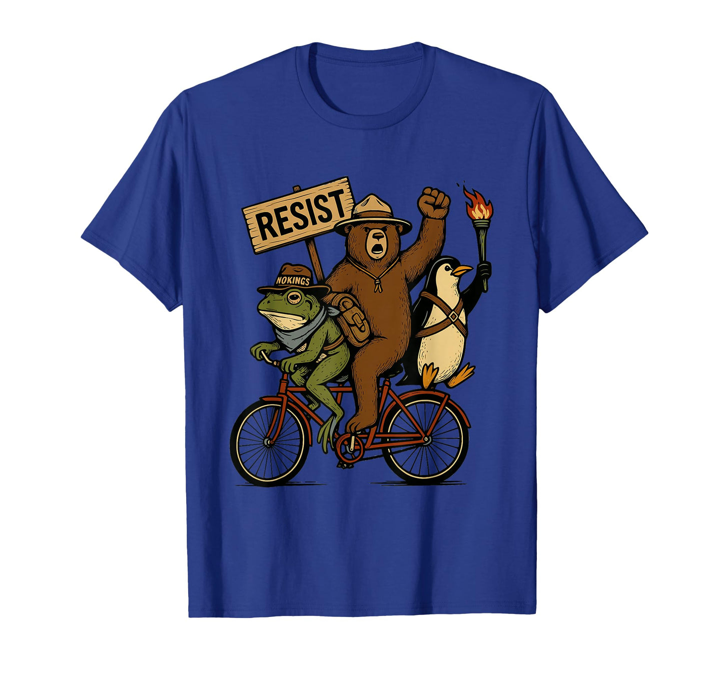 Retro Penguin Frog Bear On Bike Resist Protest Portland Frog T-Shirt