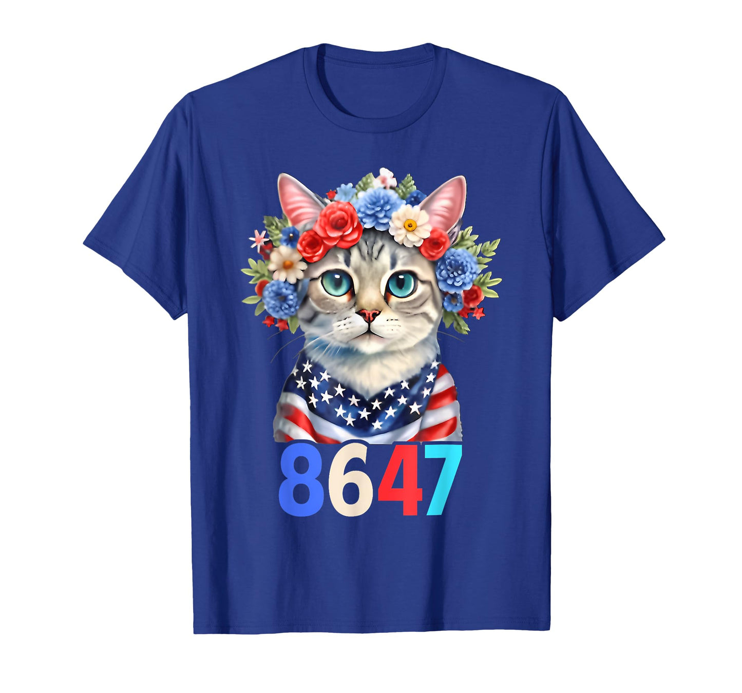 Retro Vintage 80S Style 8647 Floral Retro 86 47 Cat Lovers T-Shirt for Men Women
