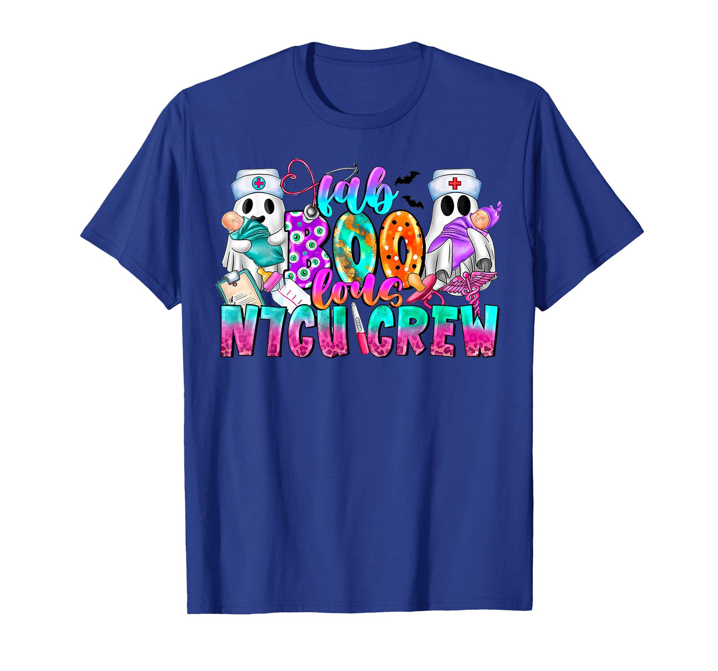 Fab Boo Lous Nicu Crew Ghost Nurses Halloween Scrub Top T-Shirt