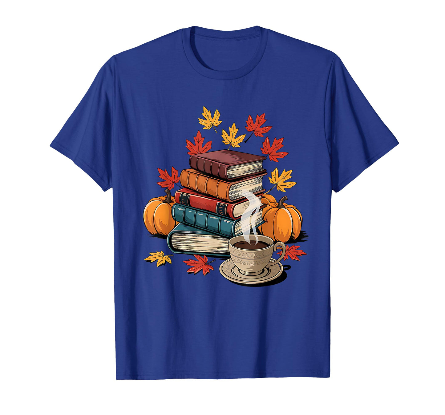Vintage Books Tea Lovers Fall Autumn Leaves and Pumpkins T-Shirt