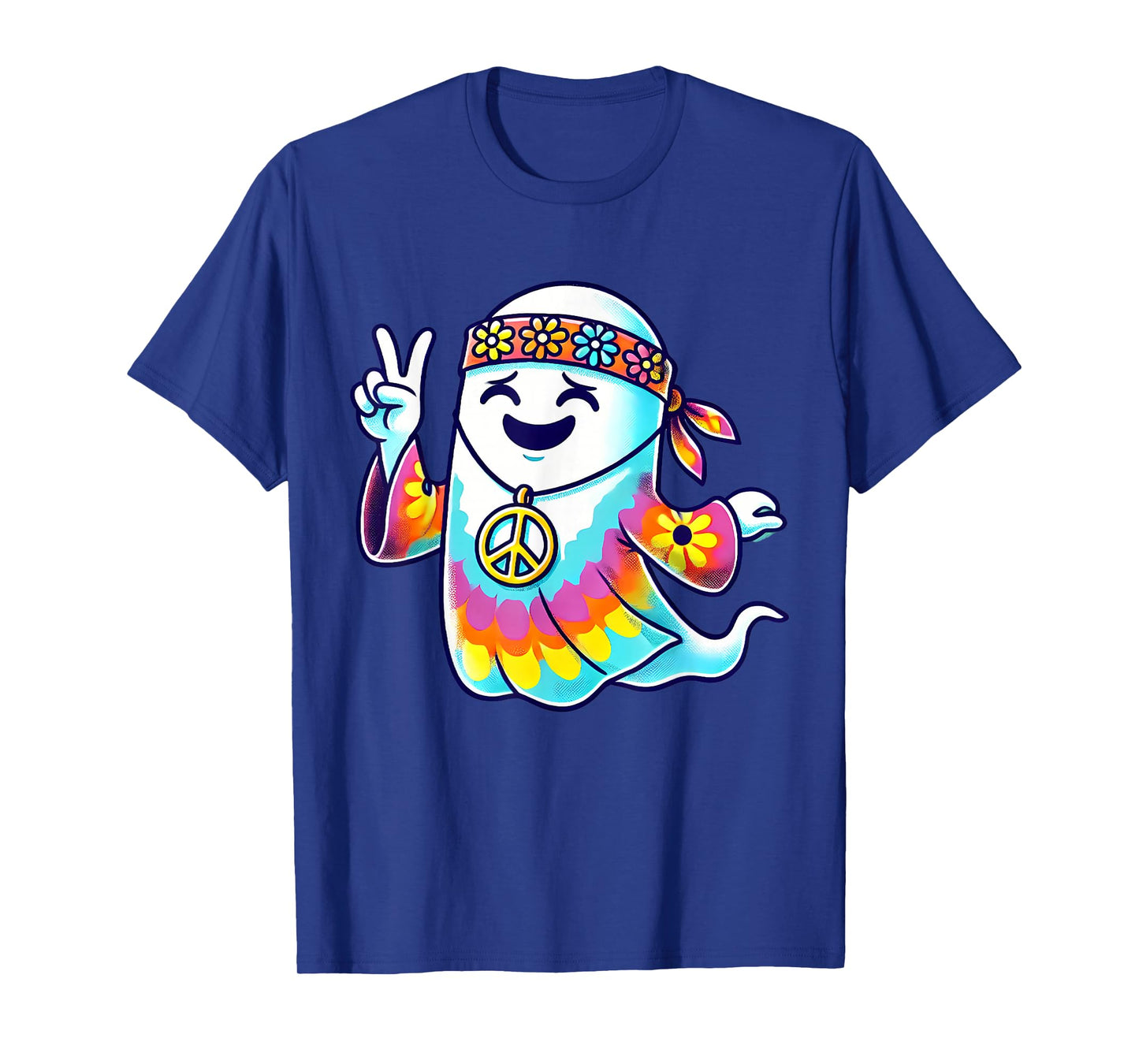 Hippie Ghost Tie Dye Flowers Halloween Men Women Kids T-Shirt