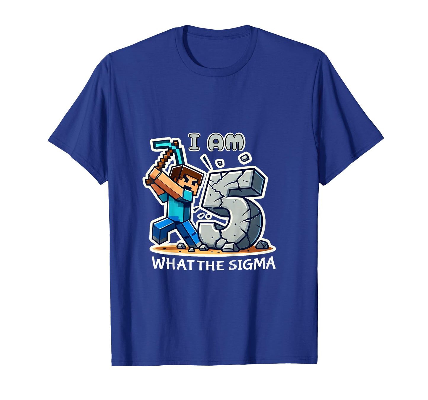 Kids 5 Years Old Sigma Pixel Art Mining Gamer Style T-Shirt