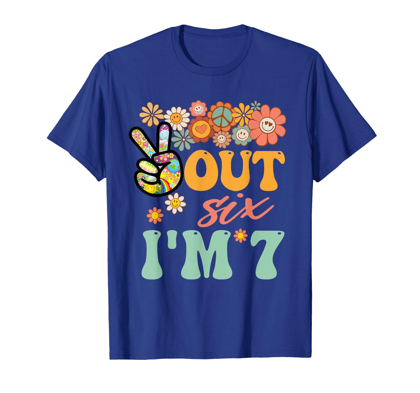 Peace Out Six I'm 7 Groovy 7th Happy Birthday Boy Girl T-Shirt