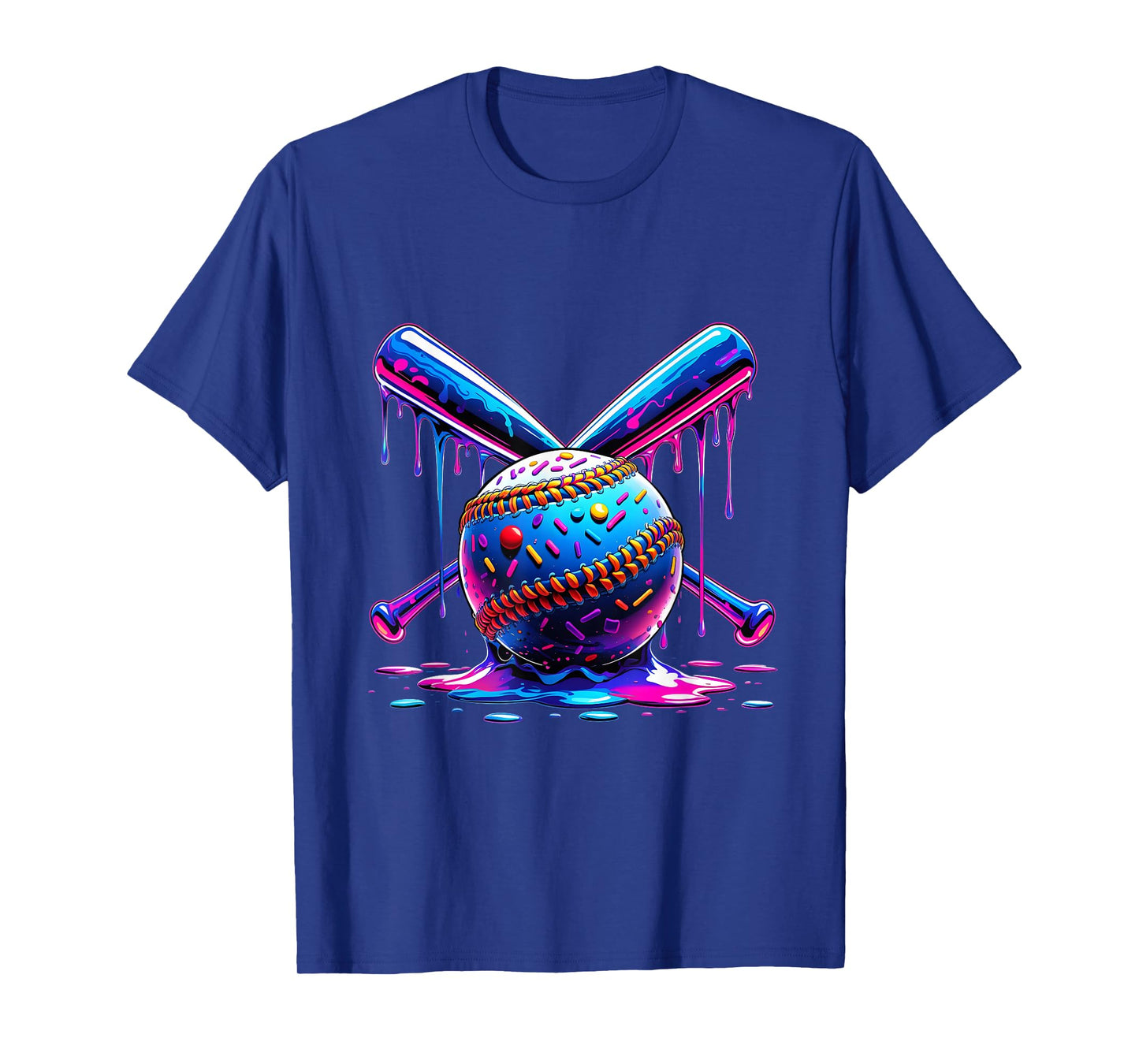 Neon Dripping Baseball and Bats Colorful Sports Art T-Shirt