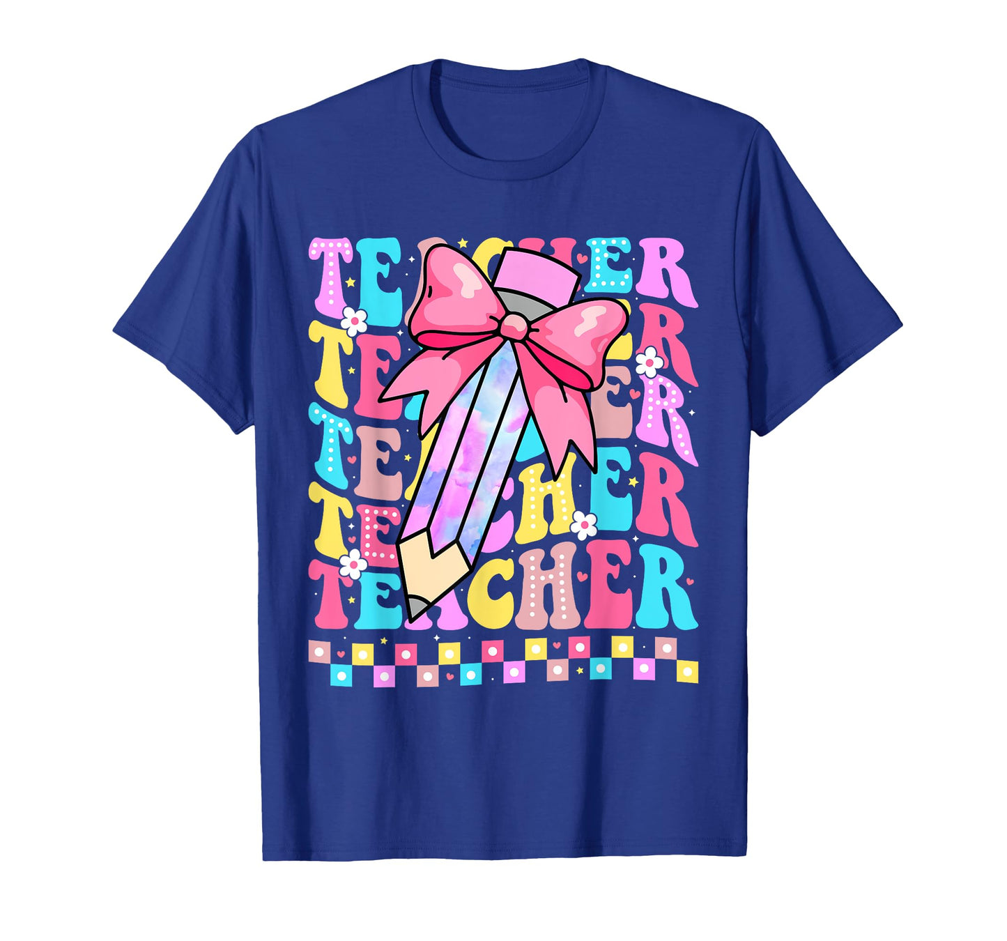 Groovy Teacher Cute Coquette Bow Flower Retro Back to School T-Shirt