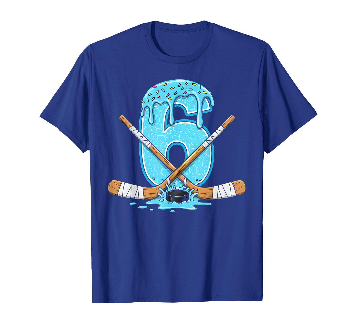 6 Year Old Hockey Ice Cream Drip Youth 6th Birthday Boys T-Shirt