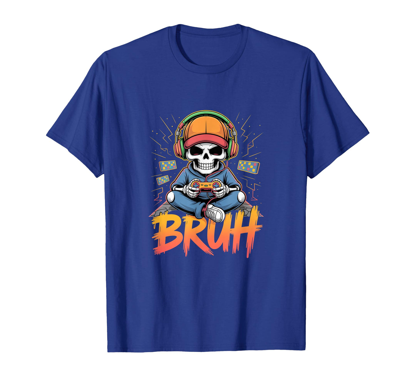 Bruh Halloween Boys Kids Gamer Mens Skeleton Video Gaming T-Shirt