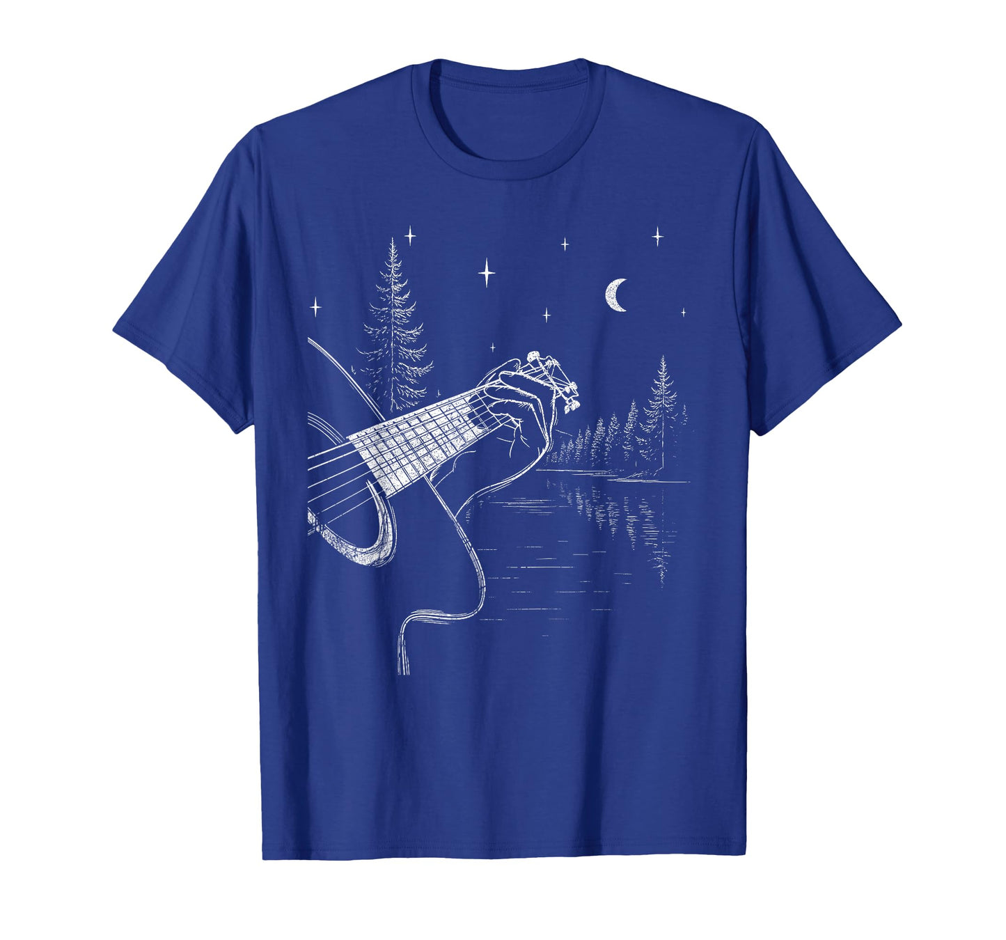 Guitar Forest Night Scene Acoustic Music Moon Art T-Shirt