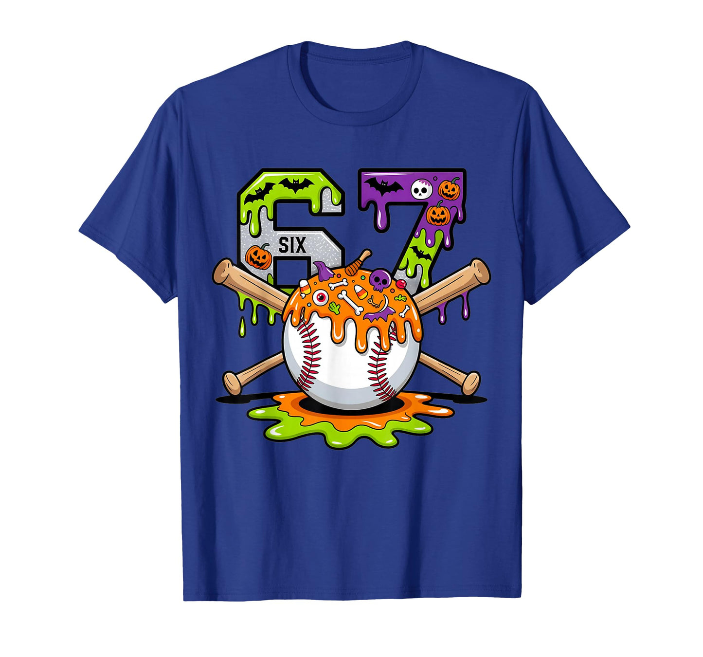 Spooky Halloween Baseball Ice Cream Dripping Six Seven 6 7 T-Shirt